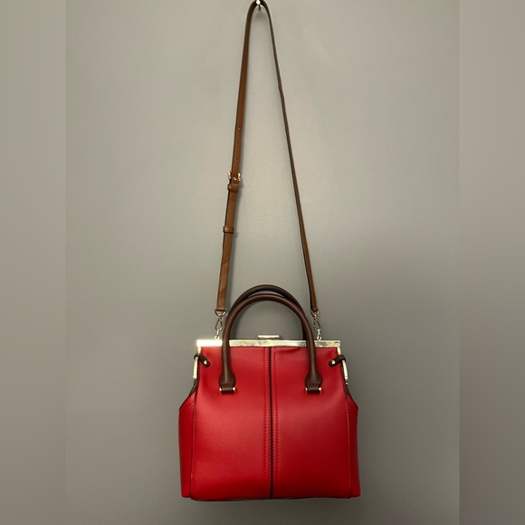 Michael Kors Red With Brown Trim Crossbody/Shoulder Satchel - Picture 3 of 14